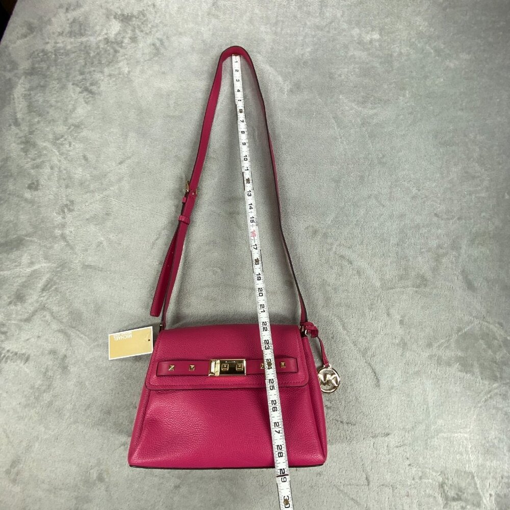 Michael Kors Addison Messenger Bag Women S Electric Pink Leather Crossbody Strap - Picture 6 of 16
